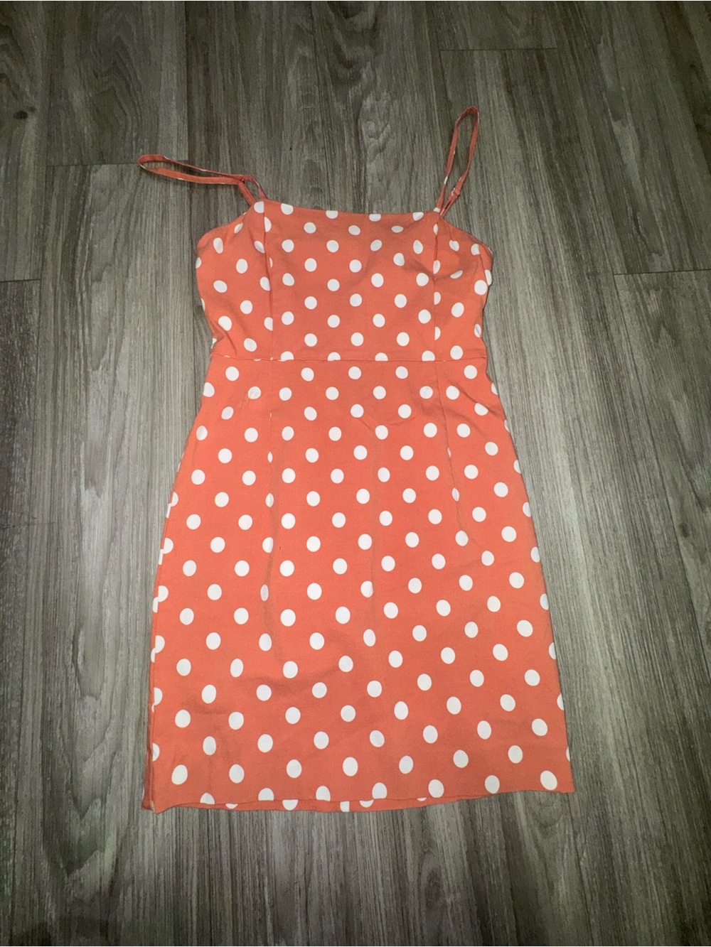 Forever 21 Orange and White Polka Dot Spaghetti-Strap Mini Dress